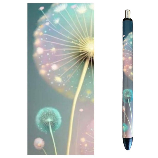 Photo of pen and wrap design with 3D effect colorful dandelions close up look.