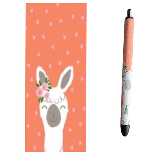 Photo of pen and vinyl design with llama drawing. 