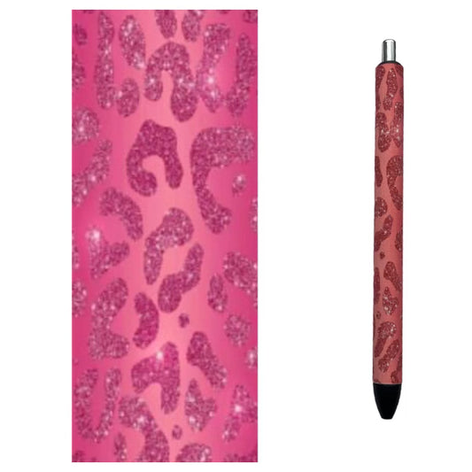 Photo of pen and wrap with pink background and faux sparkle cheetah design.