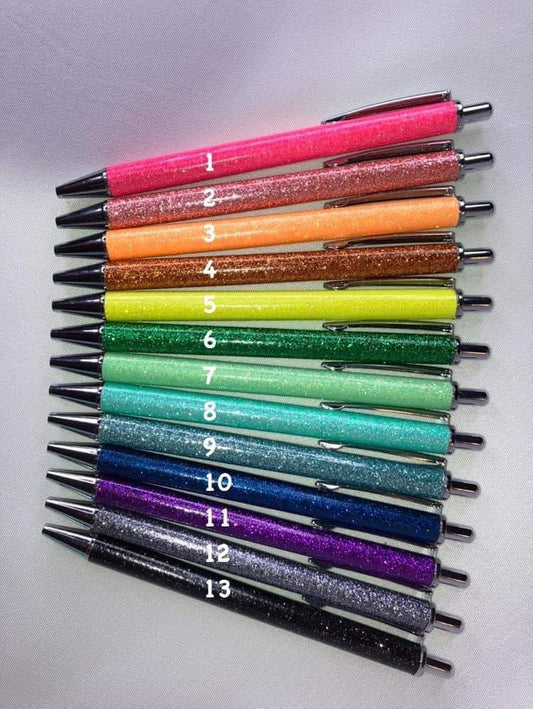 Photo of the available colors of metal glitter pens we have.